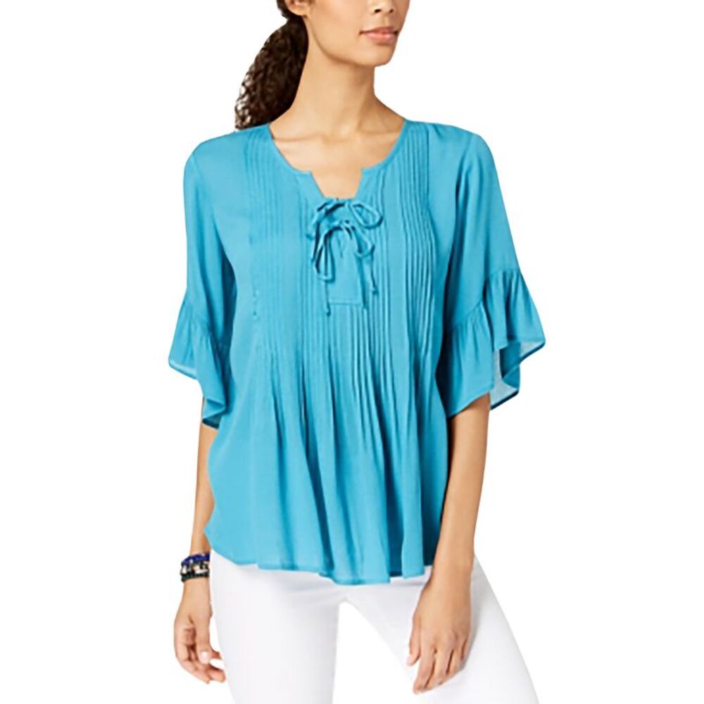 Style & Co Ruffled Lace Up Top